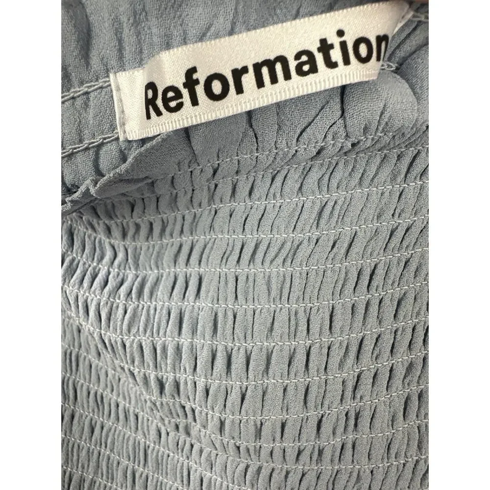 Reformation Jessy Dress Smocked Midi Dress Mineral Blue Boho Women's Size 6 - Picture 7 of 16